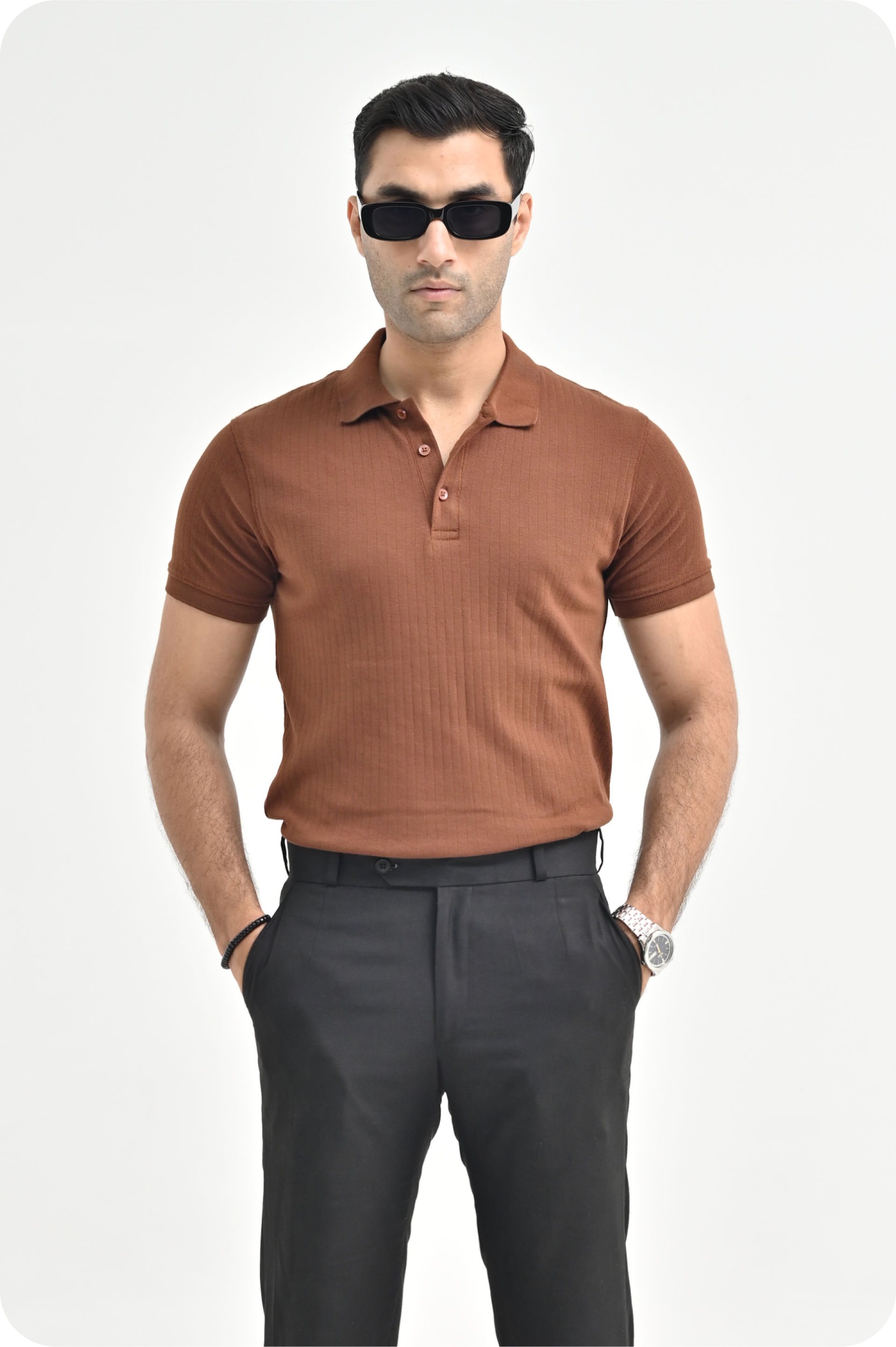 Brown Drop Needle Polo