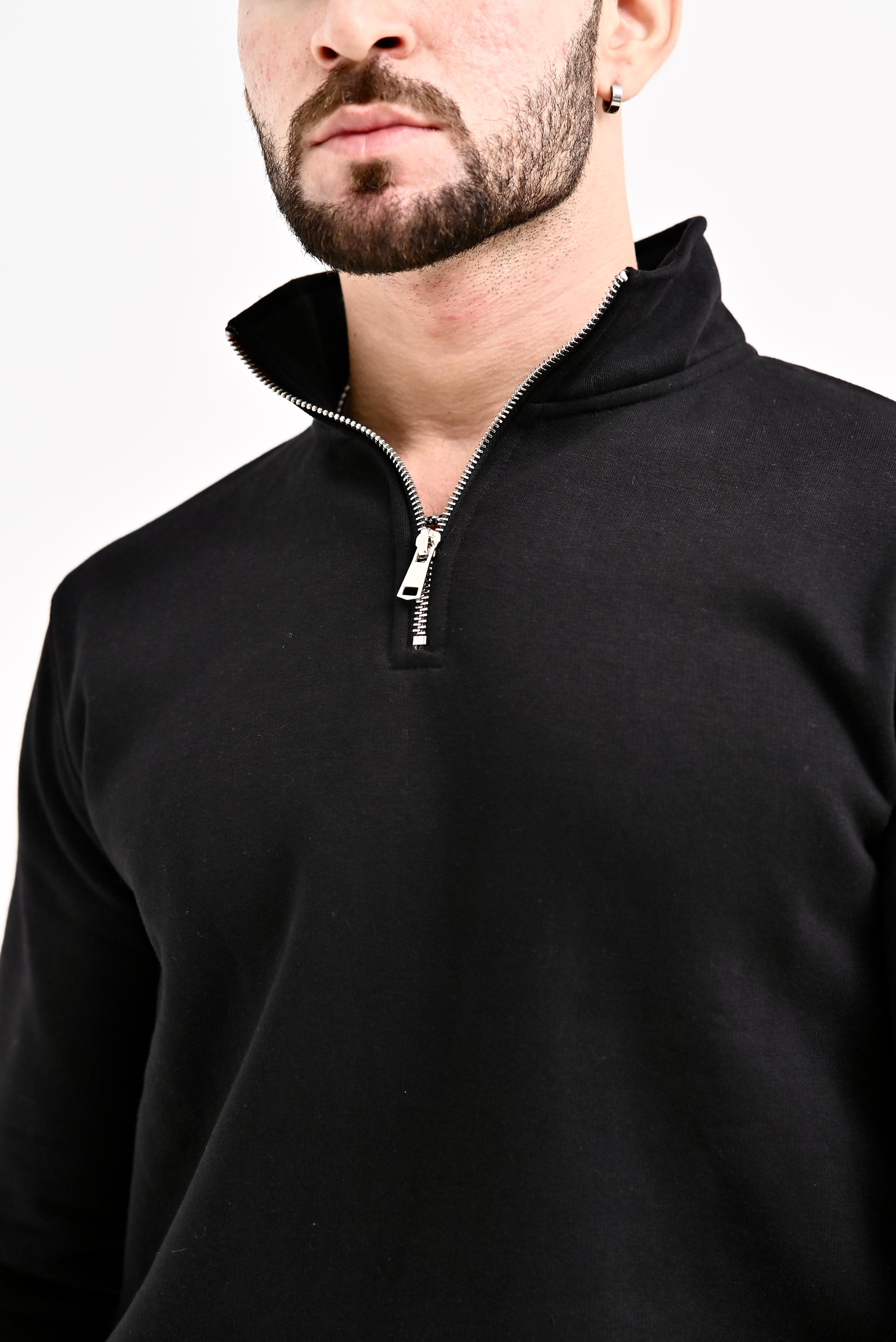 Black  Zipper Fleece Sweat Shirt