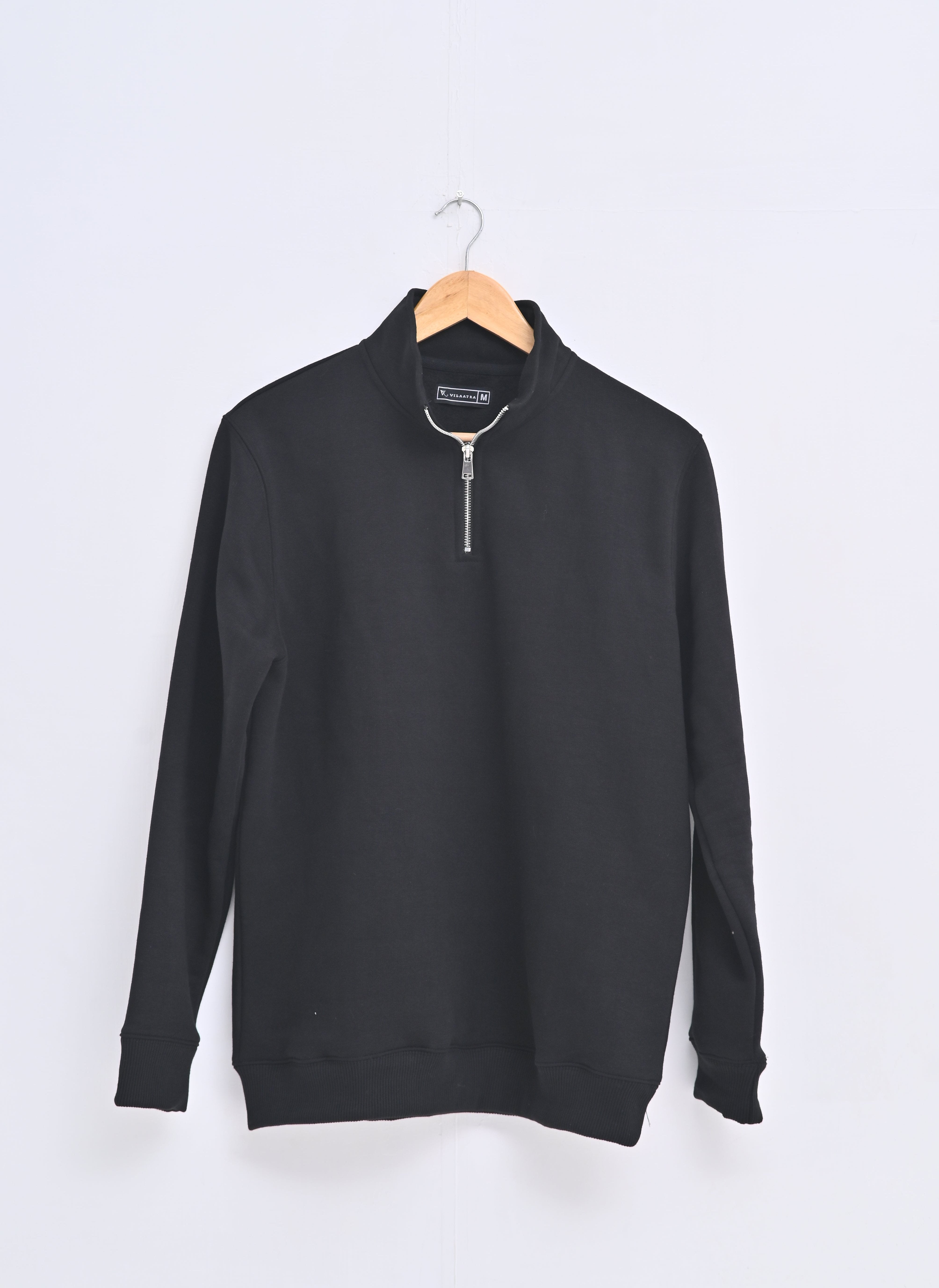 Black  Zipper Fleece Sweat Shirt