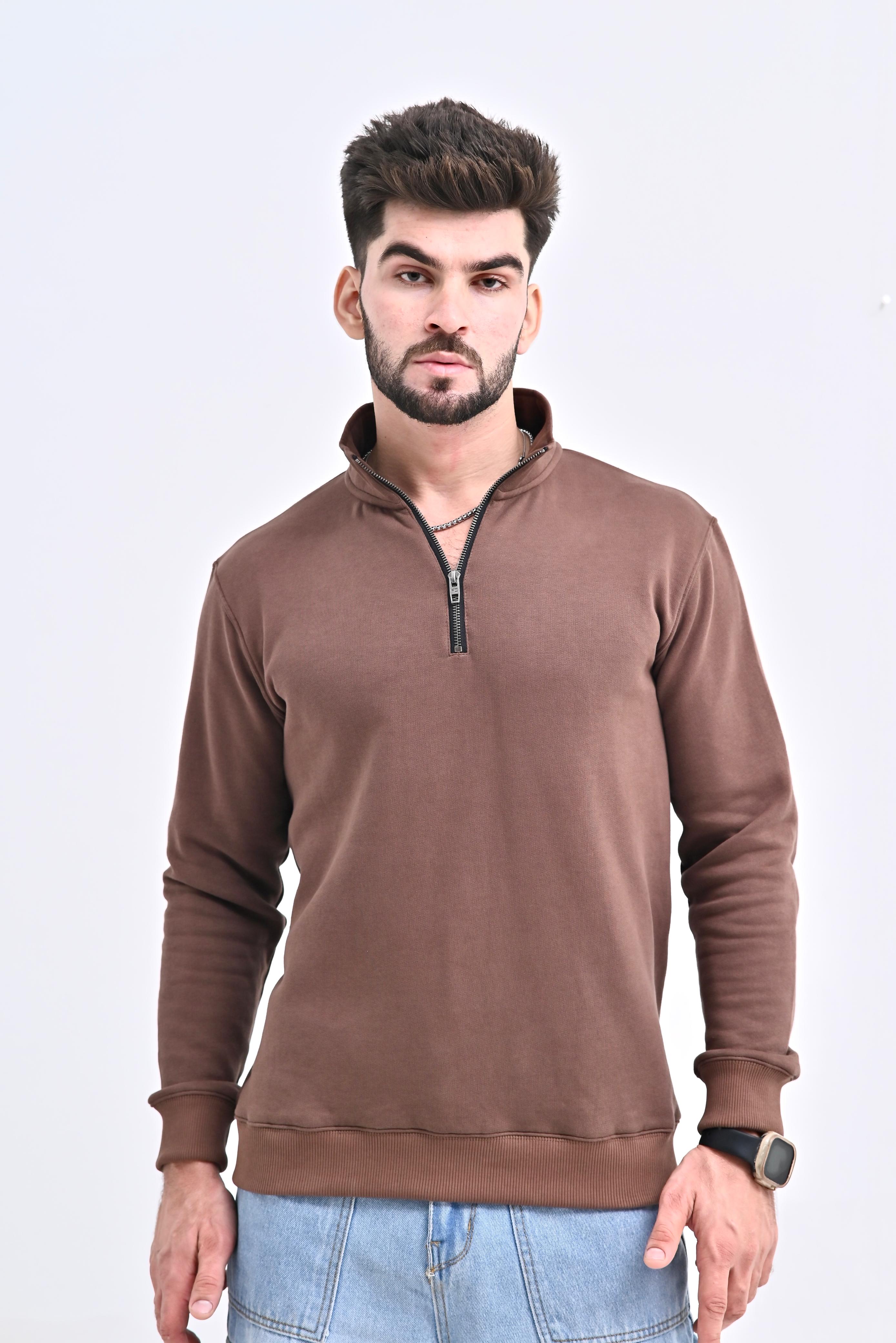 Brown Half-Zip Sweatshirt