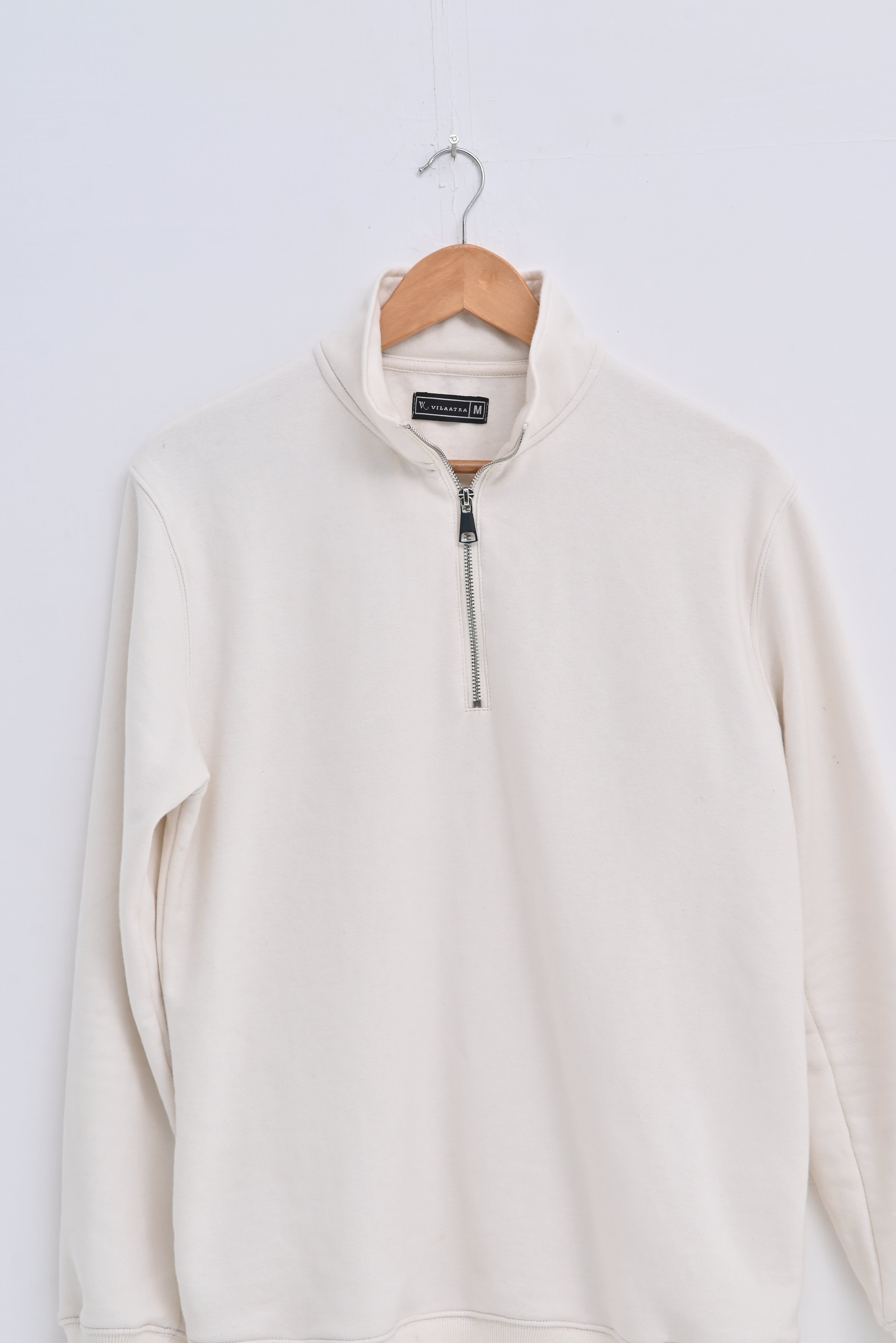 Cream Quarter-Zip Fleece Sweatshirt