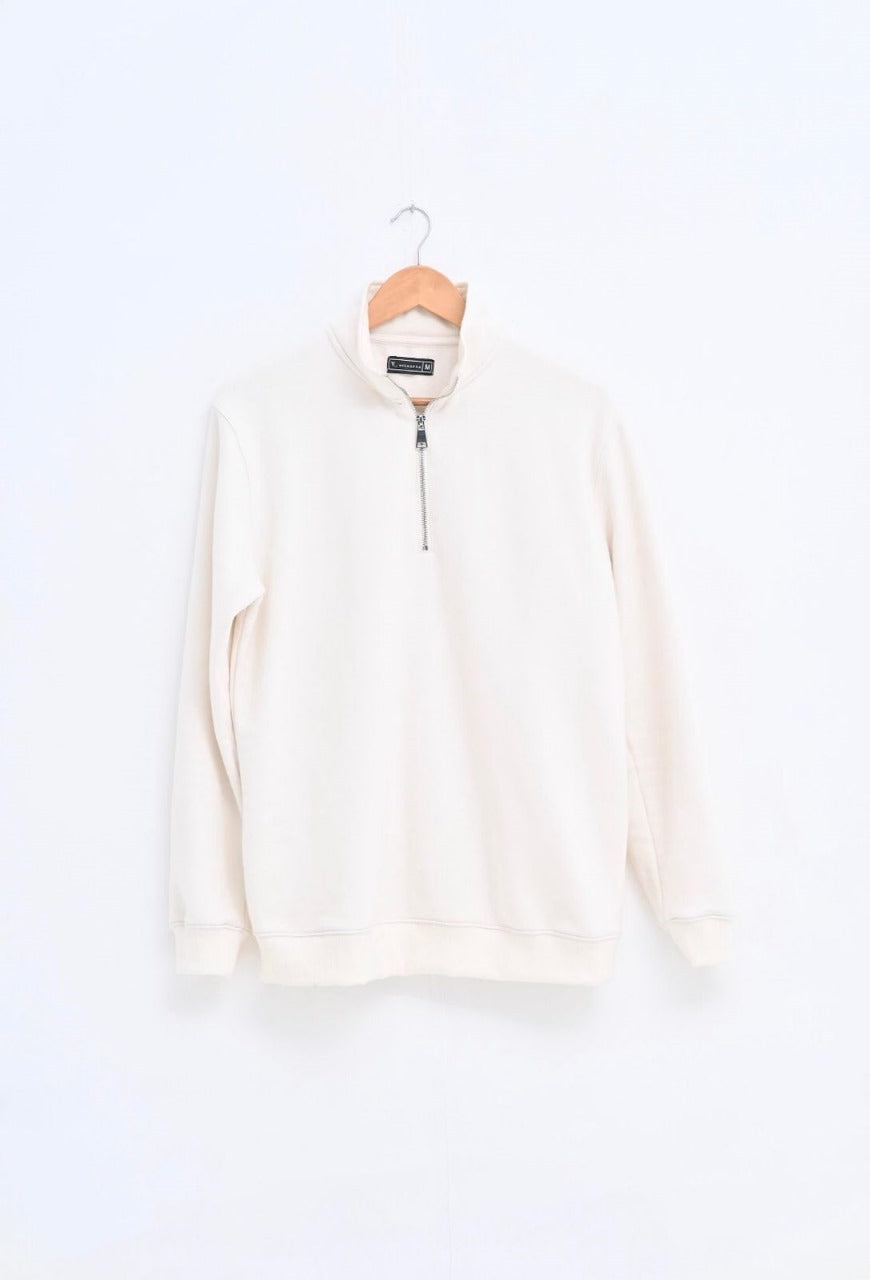 Cream Quarter-Zip Fleece Sweatshirt